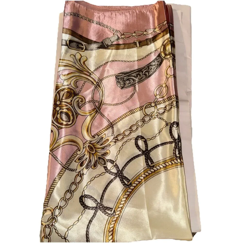 Pink Ivory And Brown Geometric Print Square Polyester Headscarf Womens One Size